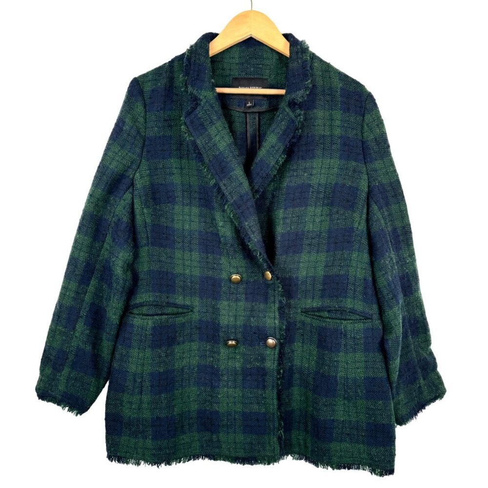Banana Republic Green plaid 90s‎ double breasted blazer 90s wool oversized sz L